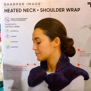 Sharper Image Heated Neck and Shoulder Wrap in Navy Blue with Pink Dots